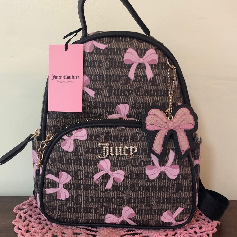 NWT Juicy Couture Simple Sweet Brown w/ Pink Bows Backpack